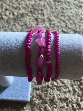 Fuchsia Beaded Stackable Bracelet Set